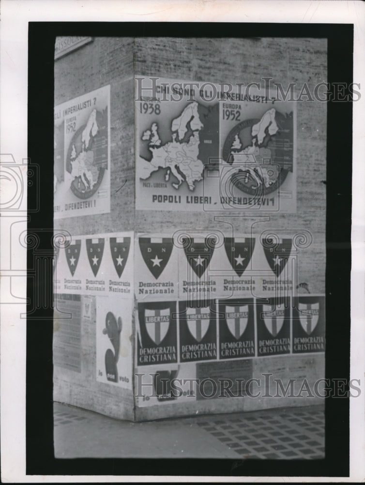 1952 Press Photo Posters Representing Various Parties for Rome Elections