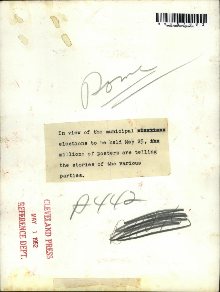 1952 Press Photo Posters Representing Various Parties for Rome Elections