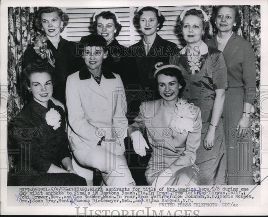 1955 Press Photo ChicagoMrs America pageant, K Girman,T Brewer,L Neuner