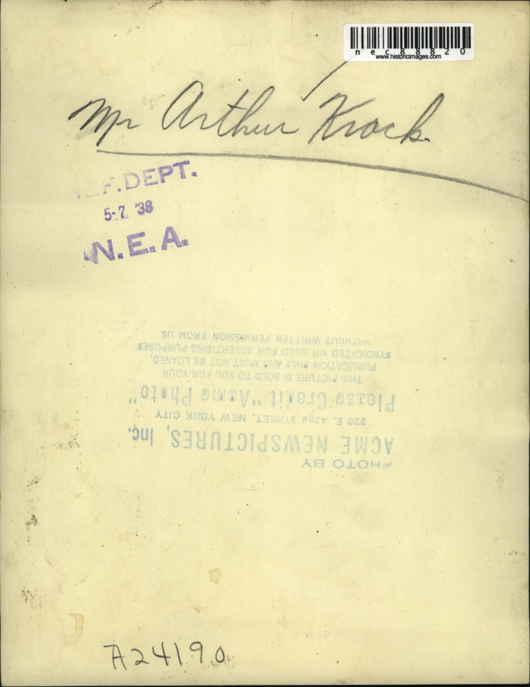 1938 Press Photo Mr Arthur Krack