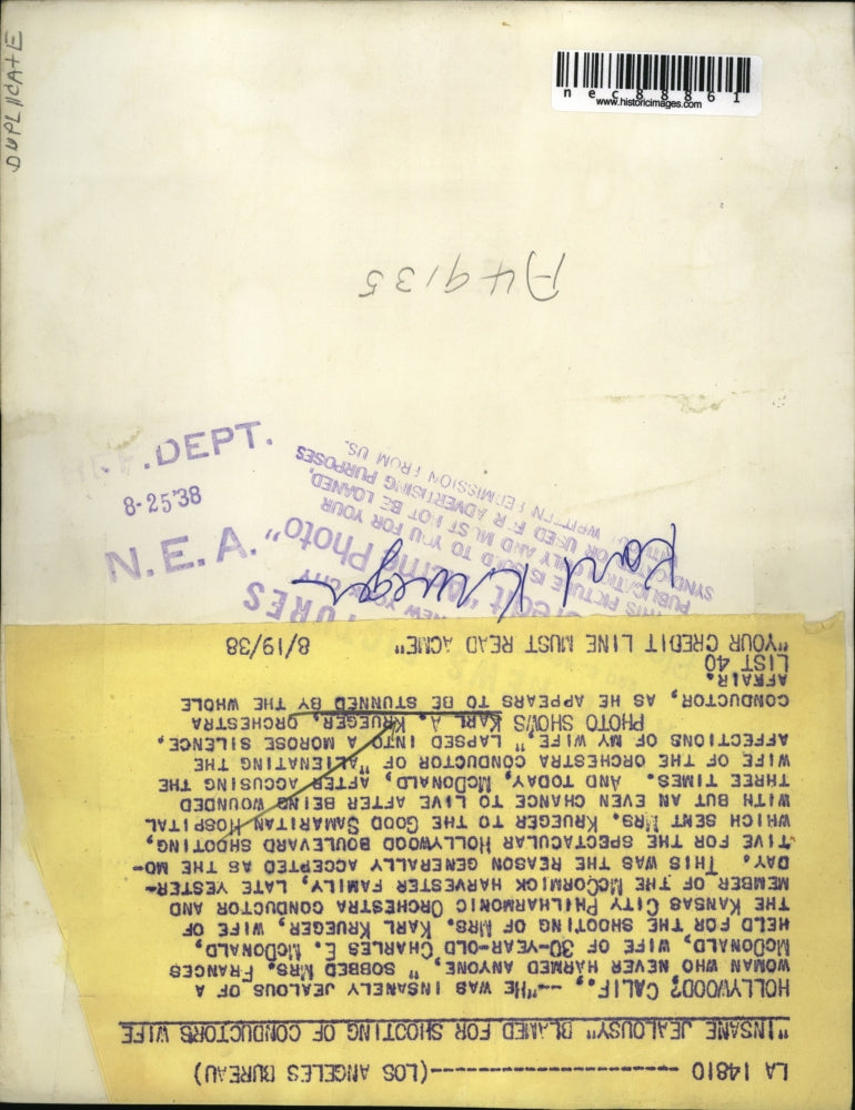 1938 Press Photo Hollywood Cal. Karl A Krueger orchestra conductor