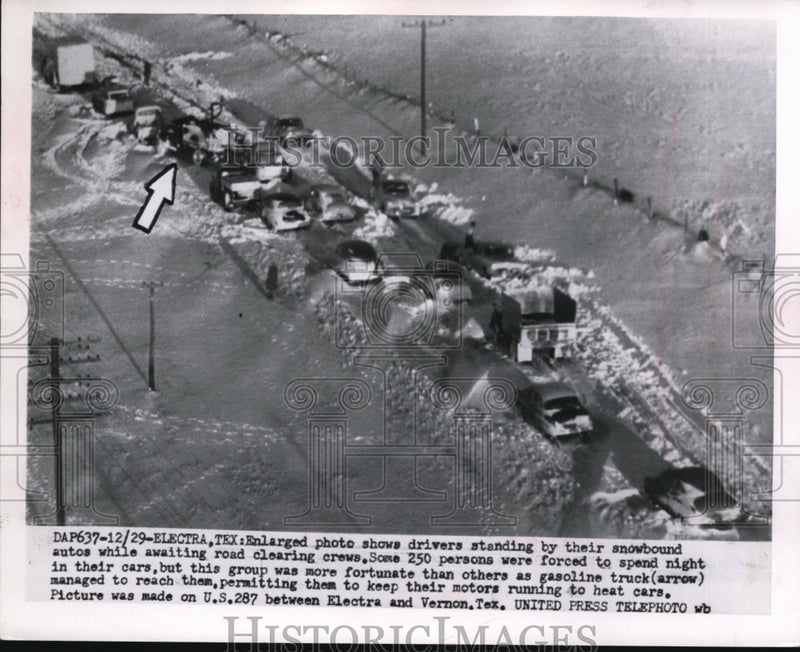 Load image into Gallery viewer, 1954 Press Photo Drivers Standing by Their Snowbound waiting for Crews
