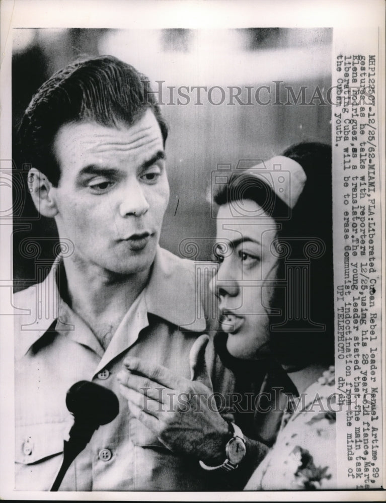 1962 Press Photo Miami Fla Cuban rebel leader Manuel Artime & fiance M Rodriguez- Historic Images
