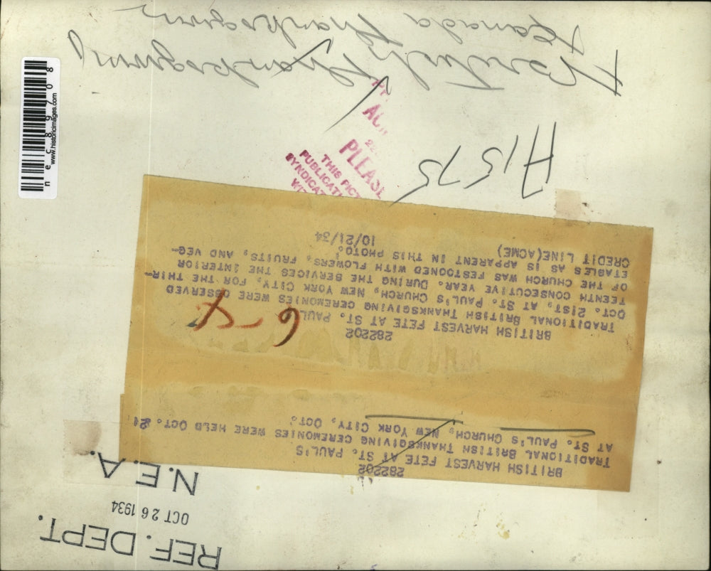 1934 Press Photo Traditional British Thanksgiving Ceremonies St. Paul's Church