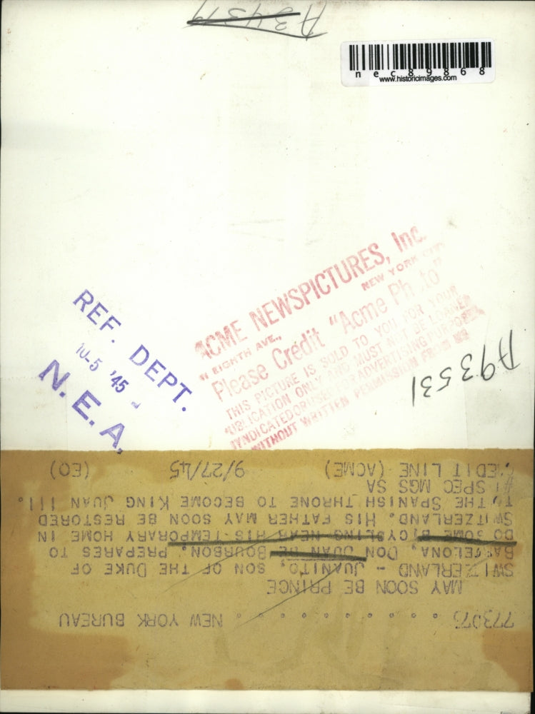 1945 Press Photo Switzerland Juanito son of Don Juan De Bourbon