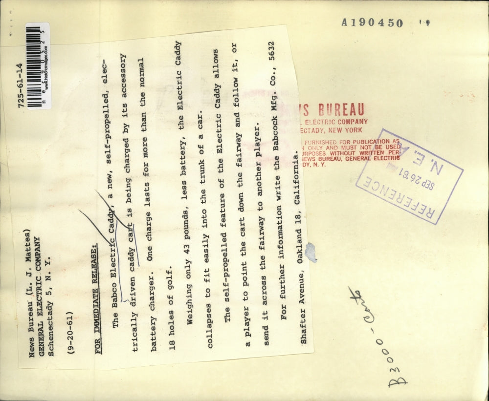 1961 Press Photo The Babco Electric Caddy