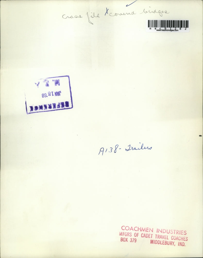 1968 Press Photo RV Crossing Under Bridge Rustic Road