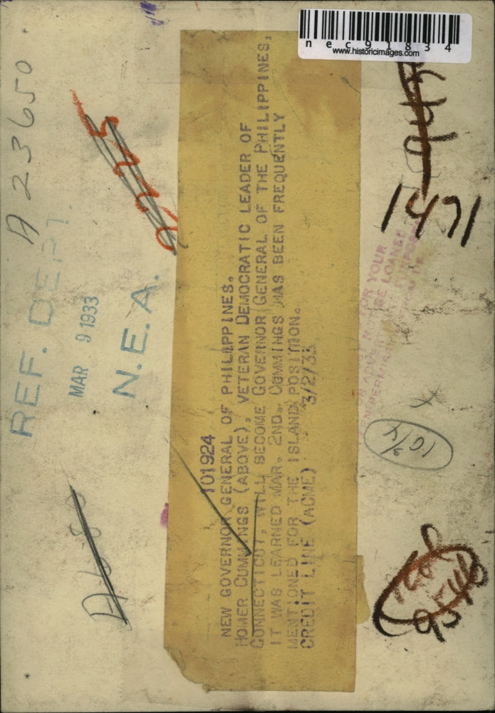 1933 Press Photo Homer Cummings Democrat Political Leader Connecticut