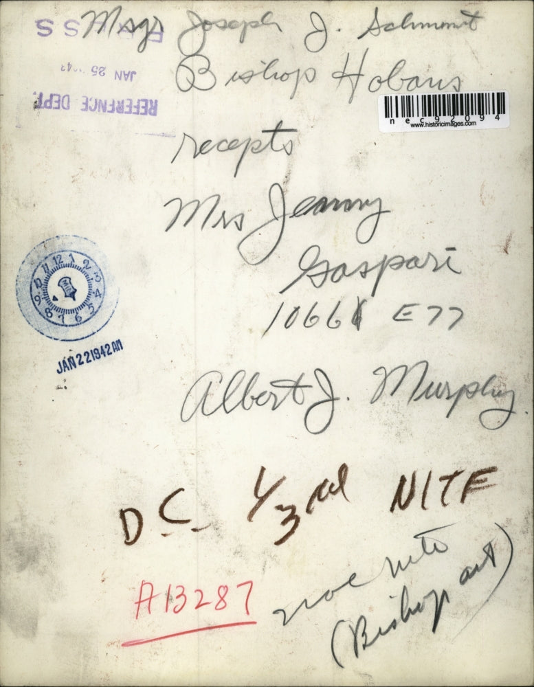 1942 Press Photo Msgr Joseph J Schmunt, Bishop Hobans & Mrs J Gaspari