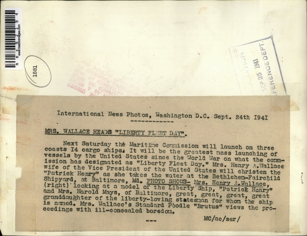 1941 Press Photo Washington DC Mrs Henry Wallace of VIce President