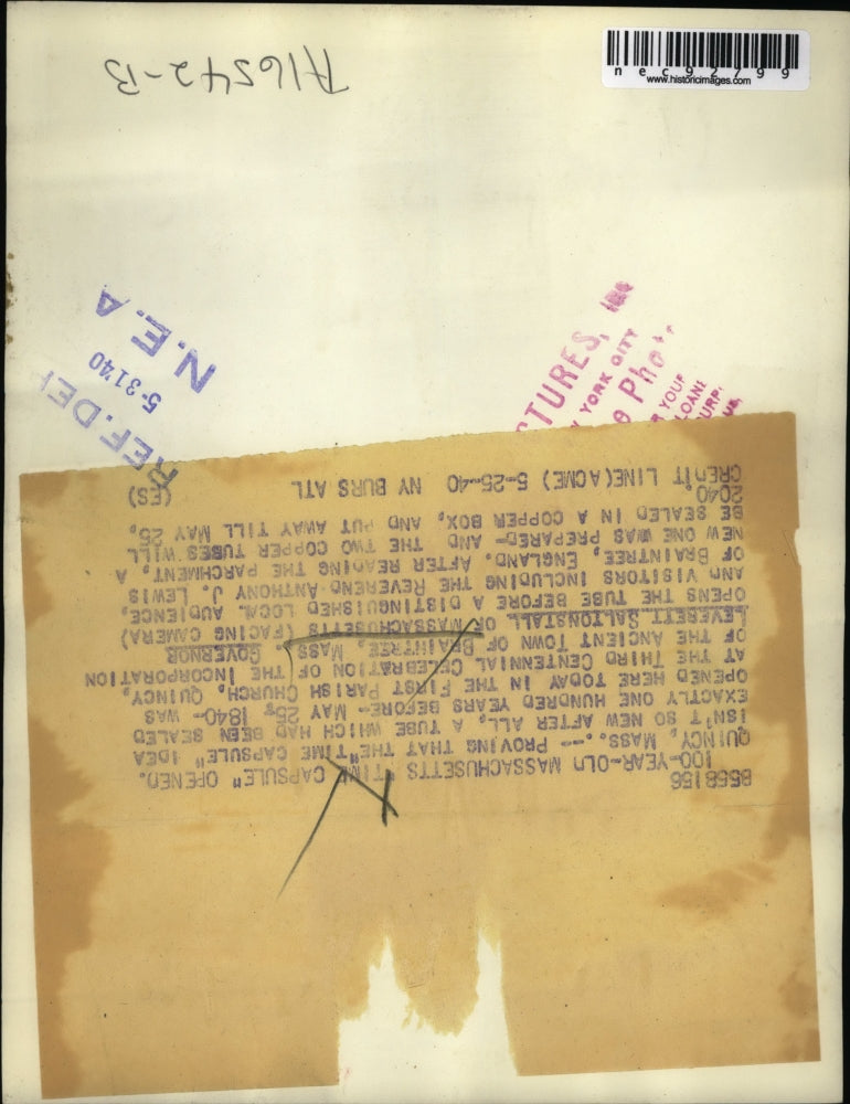 1940 Press Photo Quincy Mass Gov L Saltonstall opens 100 year old capsule