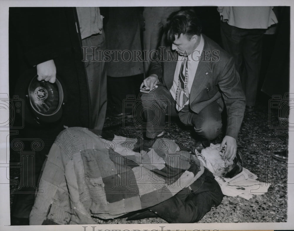 1947 Press Photo Donald Carlson after being struck by an automobile.