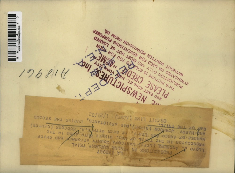 1932 Press Photo Lloyd Andrews atty, GA Rodgers & Harry Johnson asst at trial