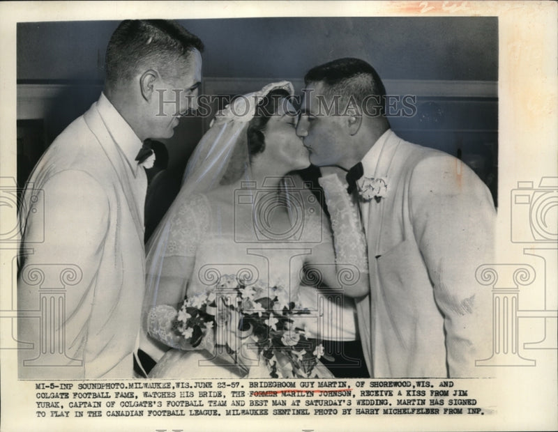 Load image into Gallery viewer, 1957 Press Photo Milwaukee Wis Guy Martin weds Marilyn Johnson J Yurak
