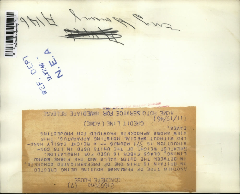 1946 Press Photo New style of housing with prefabbed walls