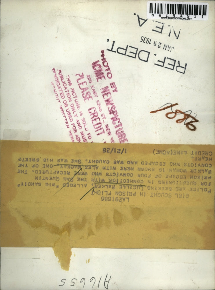 1935 Press Photo Wig Bandit Lucille Walker and escaped convict Alex MacKay