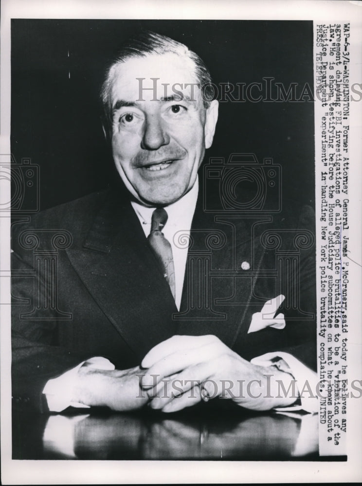 1953 Press Photo Ex-Atty Gen James McGranery on Justice Department experiment