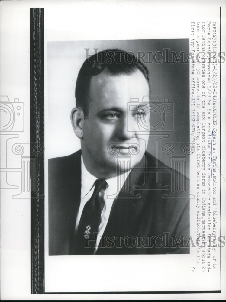 1962 Press Photo Joseph Farina Auditor Blueberry King La Porte County