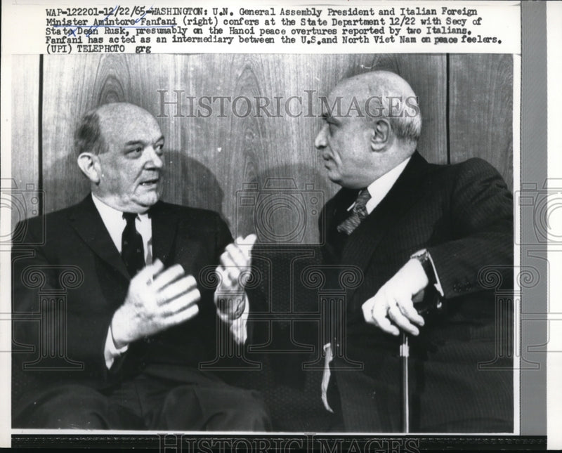 Load image into Gallery viewer, 1965 Press Photo Italian Foreign Minister Fanfani with the State Dean Rusk
