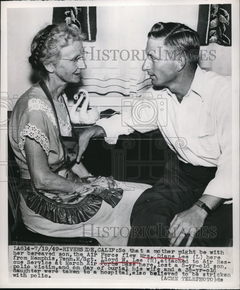 1949 Press Photo Riverside Calif Mrs Diane Lee & son M/Sgt Lloyd W Lee