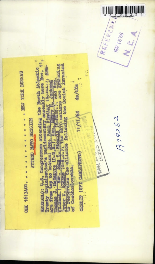 1968 Press Photo Brussels Rep P Findlay, Sen TJ McUntyremHM Jackson,