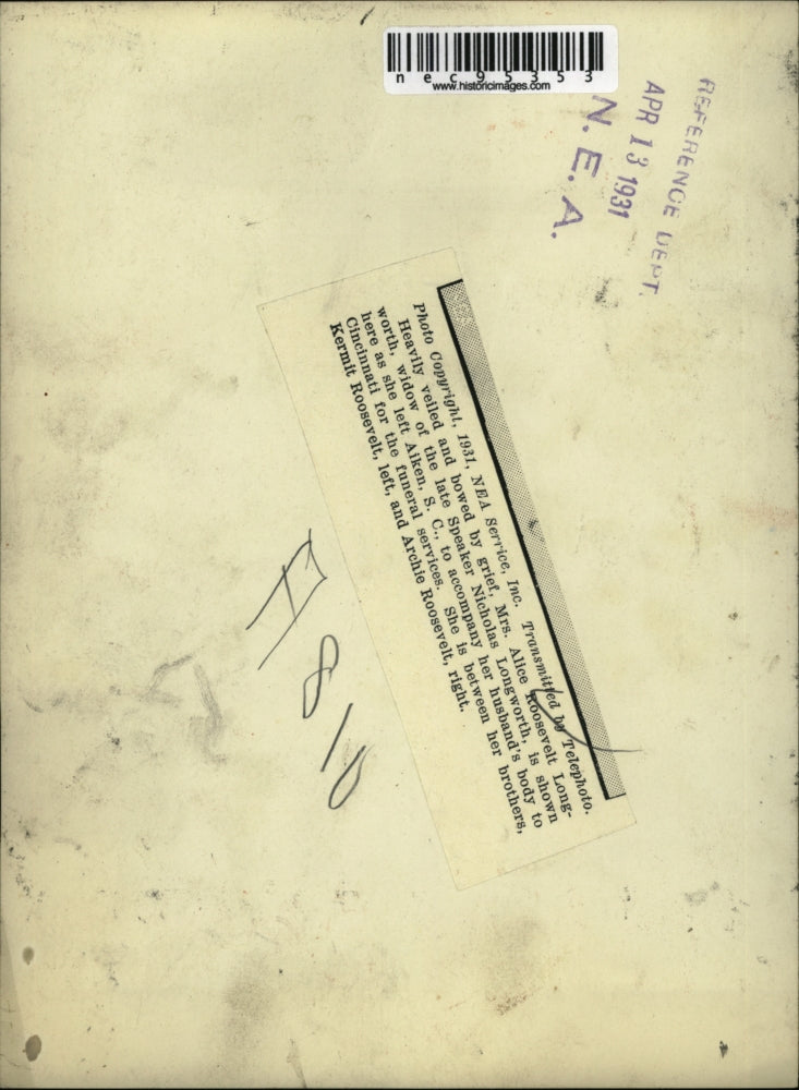 1931 Press Photo Mrs Alice Roosevelt Longworth & bros for her husband's funeral