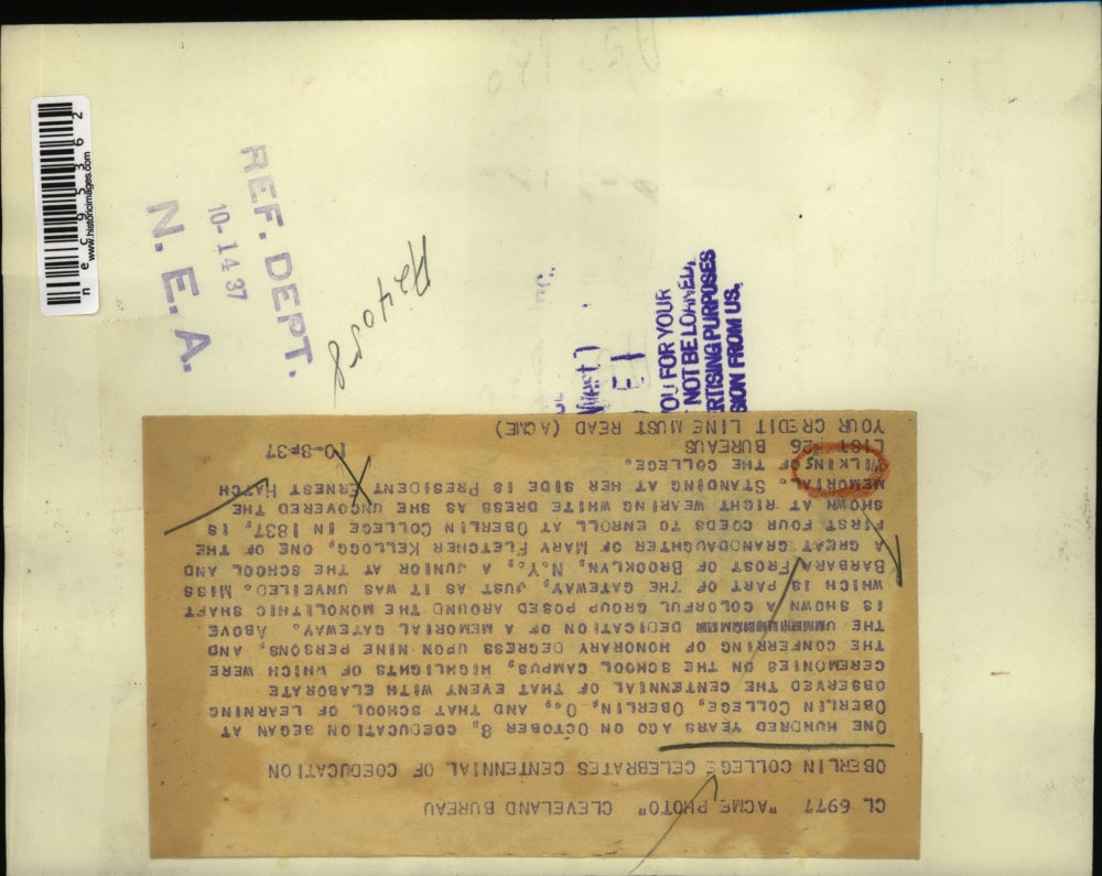 1937 Press Photo Oberlin College celebrates centennial of coedudation