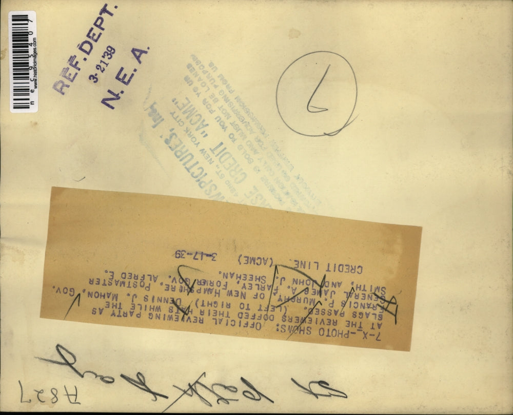 1939 Press Photo DJ Mahon Gov FP Murphy of NH, Postmaster Gen JA Farley