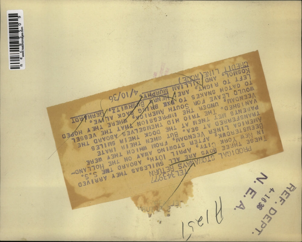 1936 Press Photo Stowaways H Bushwitz, G Kosmol, Wm Murphy on liner Ceendam