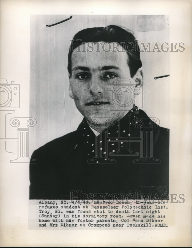 1949 Press Photo Manfred Lowen found dead at his dormitory