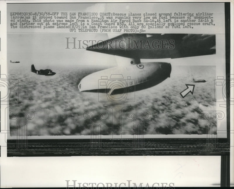 Load image into Gallery viewer, 1958 Press Photo Rescue planes flying close to the low fuel liner
