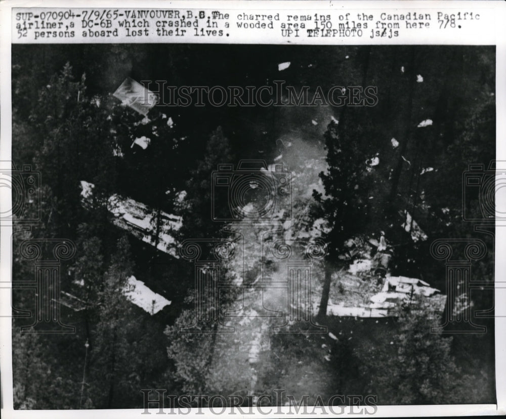 1965 Press Photo View of the wreckage of the Canadian Pacific Airliner Dc-6B
