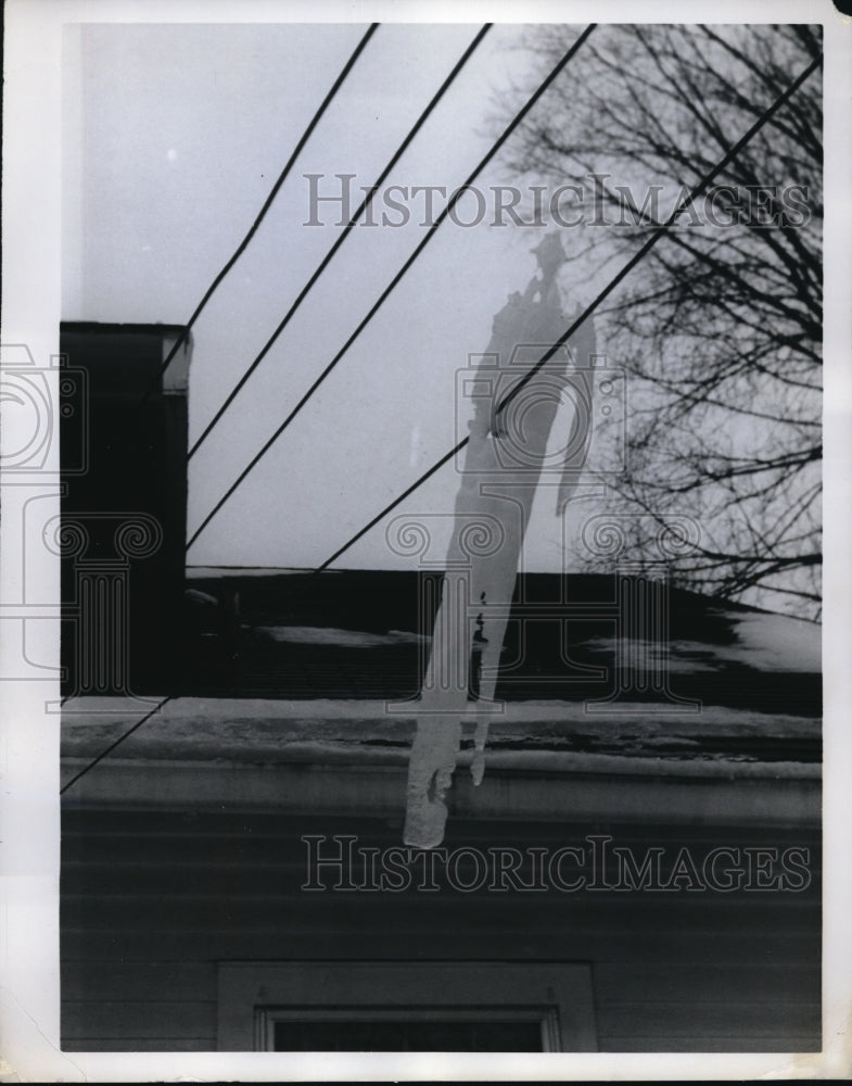 1962 Press Photo Monroe Wis odd shaped icicle on a power line
