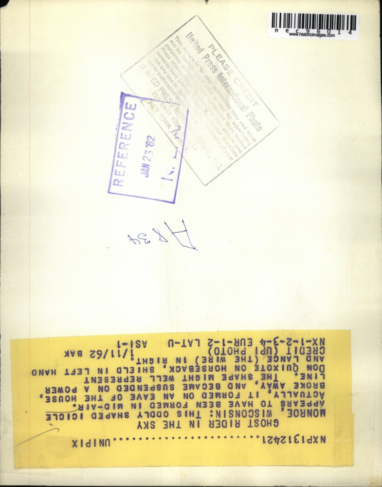 1962 Press Photo Monroe Wis odd shaped icicle on a power line