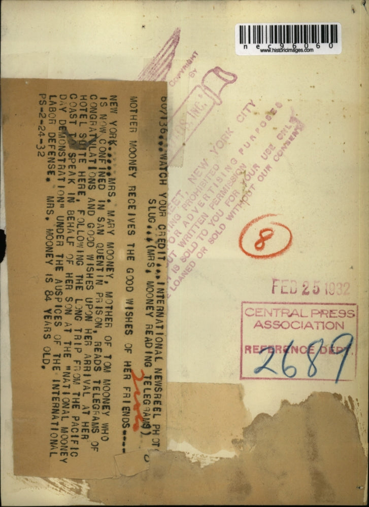 1932 Press Photo NYC Mrs Mary Mooney mom of Tom confined in San Quentin