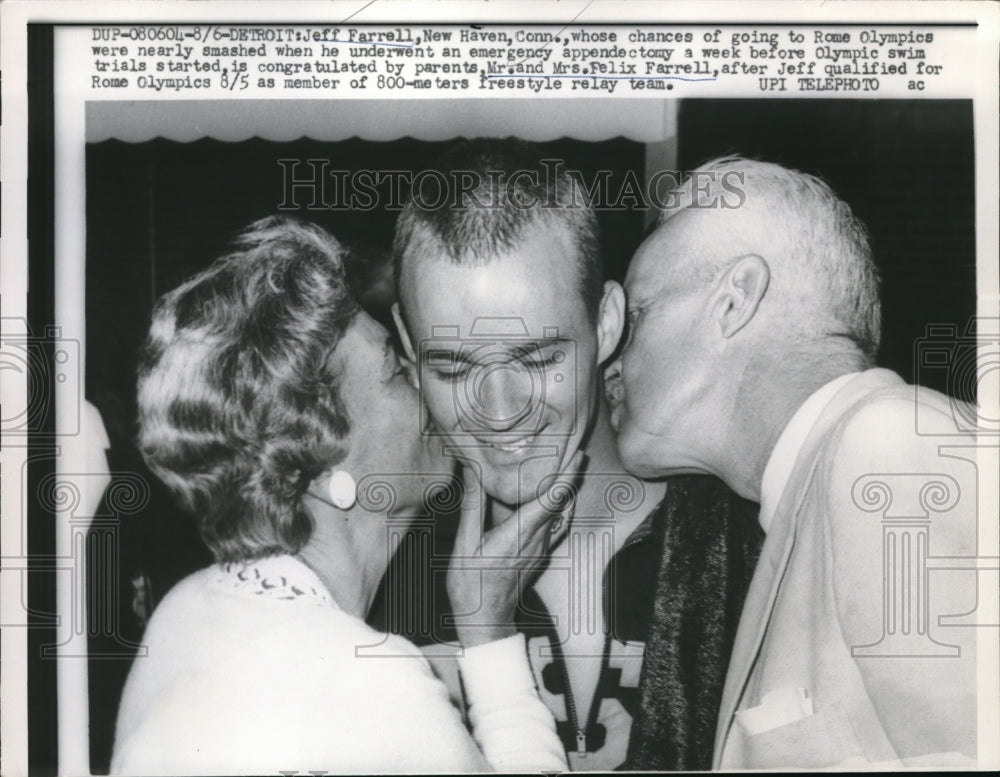 1960 Press Photo Jeff Ferrell with Mr. & Mrs. Felix Ferrell Makes Olympics