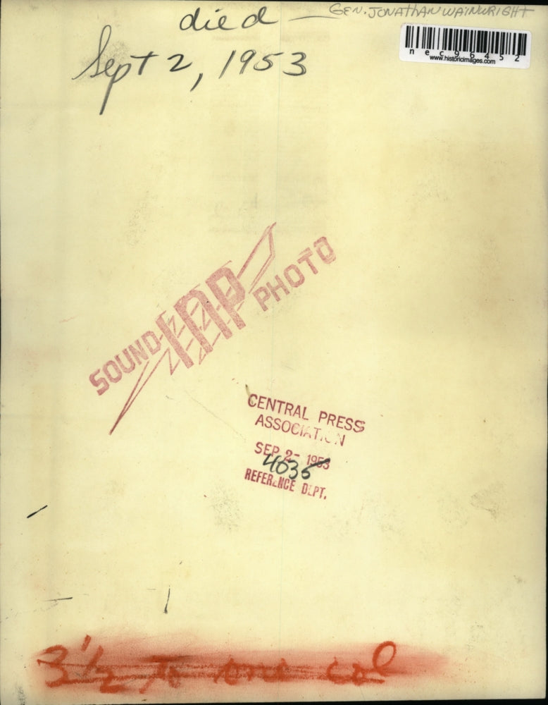 1953 Press Photo General Johnathan Wainwright Death