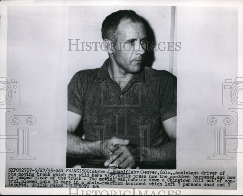 Load image into Gallery viewer, 1955 Press Photo Assistant driver of the killer truck in Denver Wayne J DeWolf
