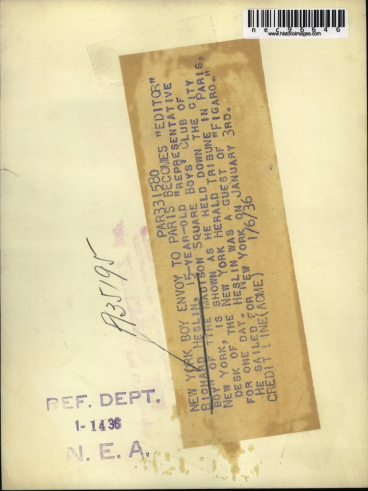 1936 Press Photo Richard Heslin at Madison Square Boys club & NY Herald