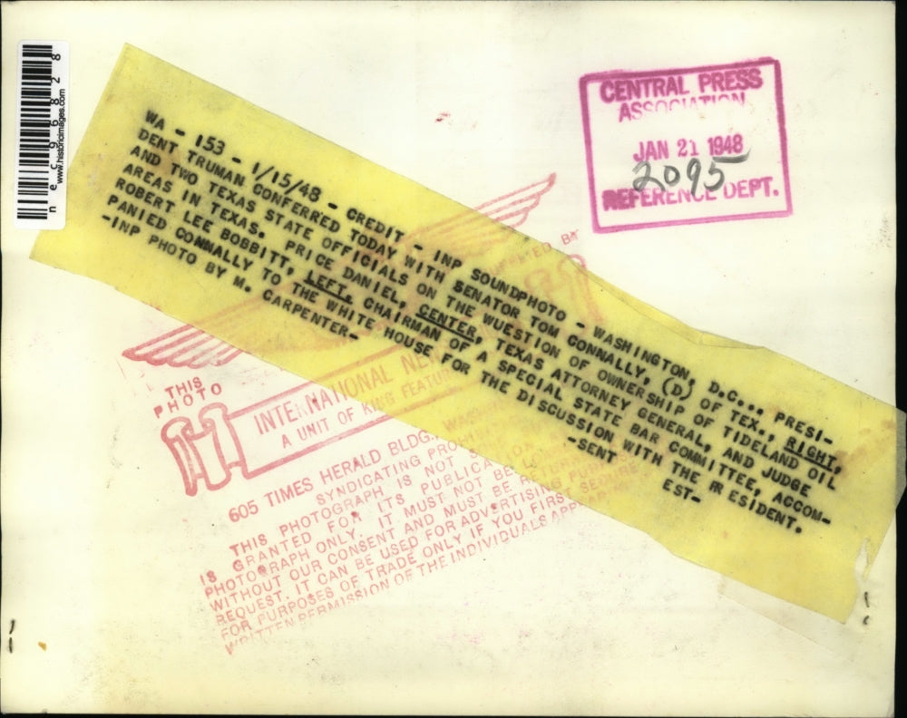 1948 Press Photo DC Sen Tom Connally,Price Daniel, Rbt L Bobbitt