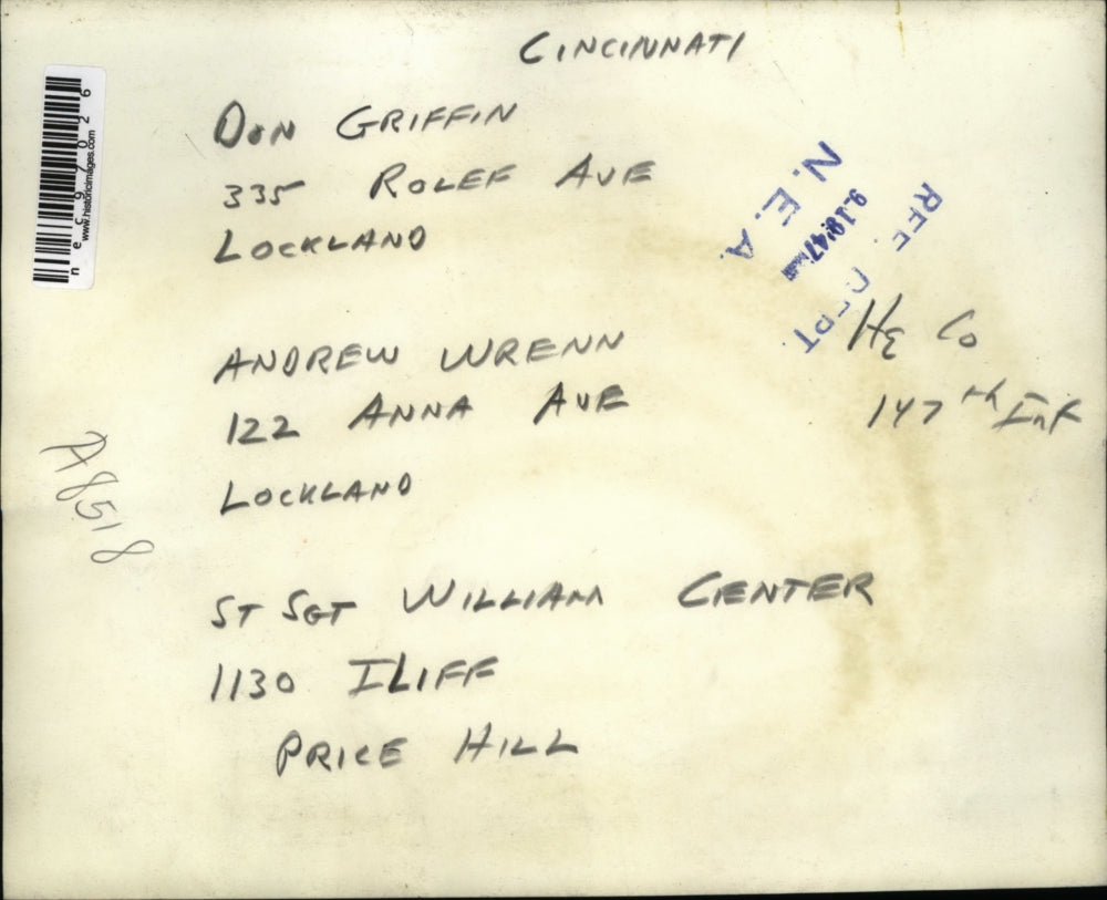 1947 Press Photo Don Griffith, Andrew Wrenn, Staff Sgt. William Center