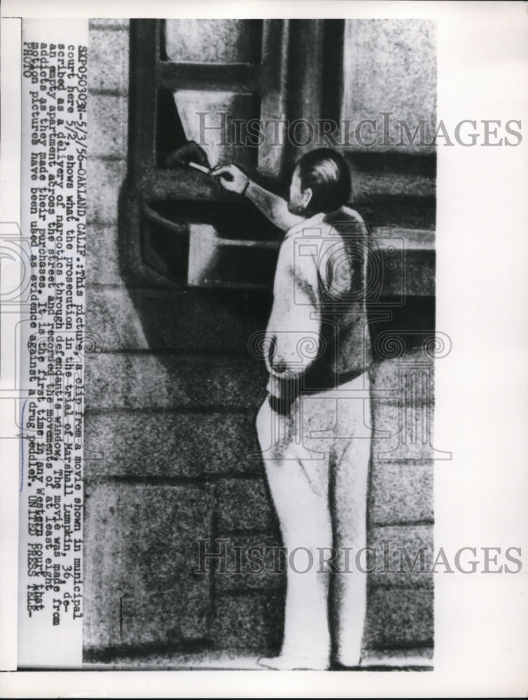 1956 Press Photo Picture of Clip of Movie Used in Trial of Marshall Lumpkin