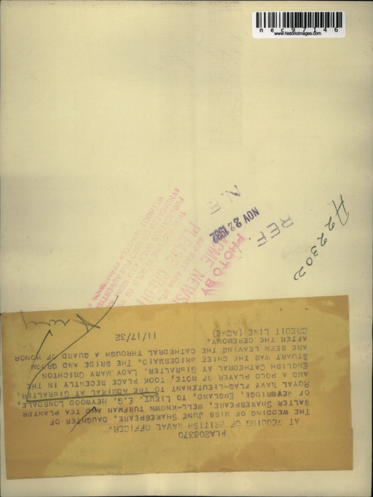 1932 Press Photo Wedding of Miss June Shakespeare and Lieut. Heywood Lonsdale