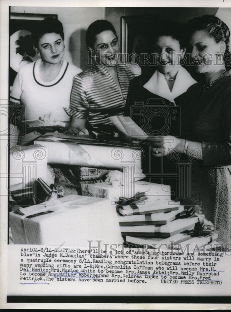 Load image into Gallery viewer, 1954 Press Photo Four sisters wedding,they are Coffman,White, Baarstad and Lopez
