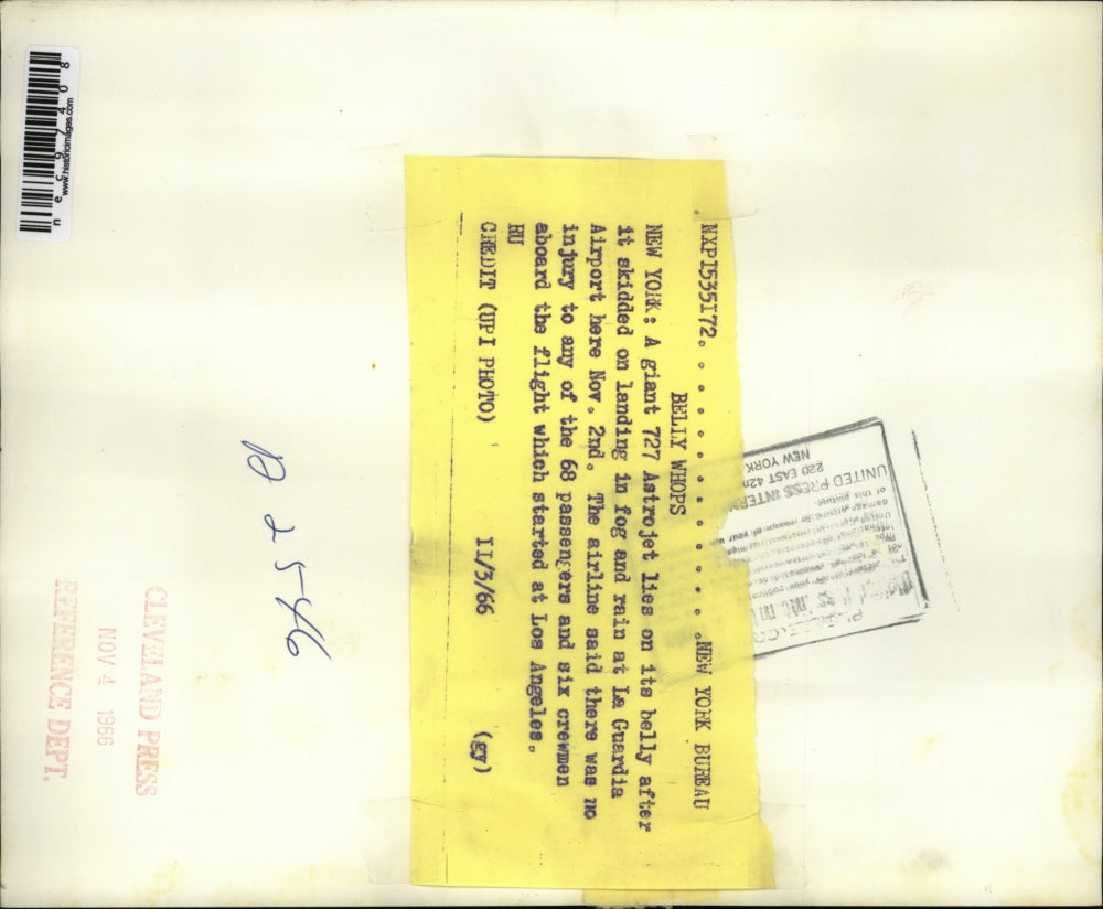 1966 Press Photo 727 Astrojet lies on its belly after skidded landing