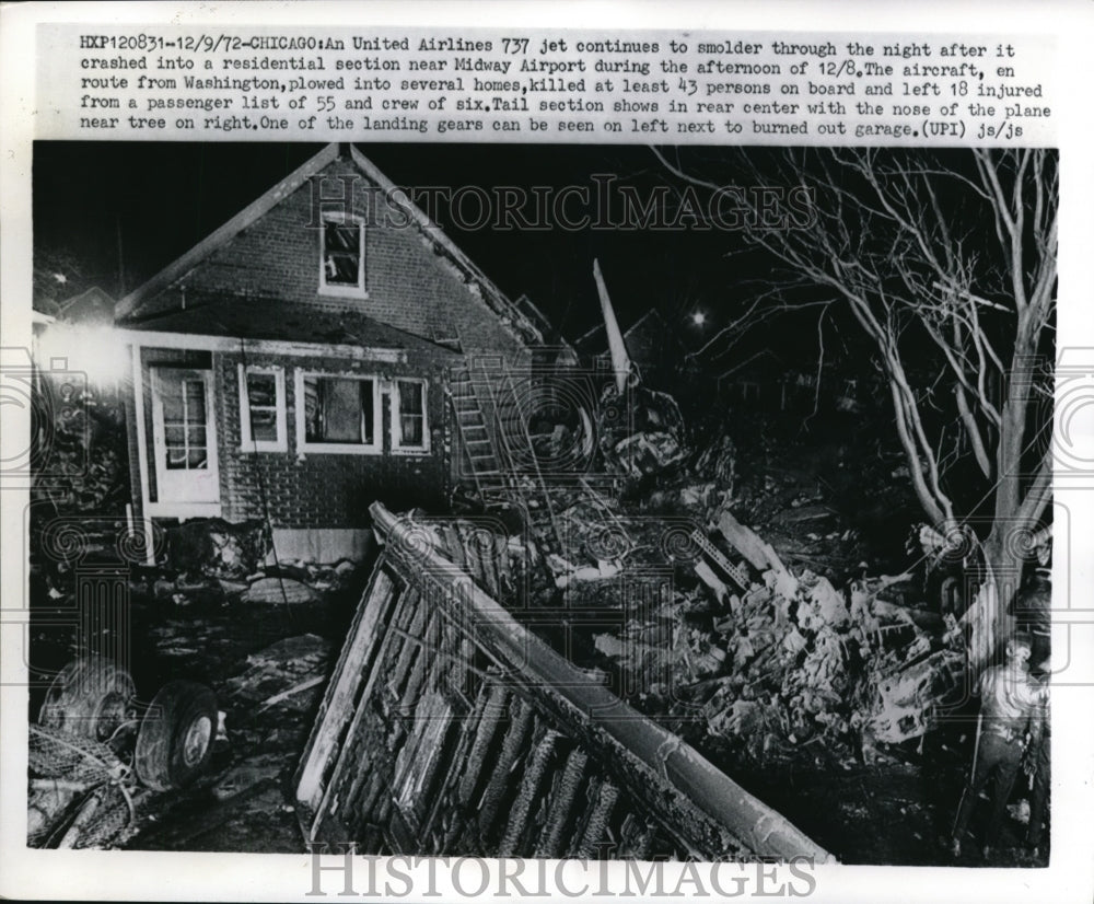 1972 Press Photo Chicago United Airlines jet crashed in a residential area