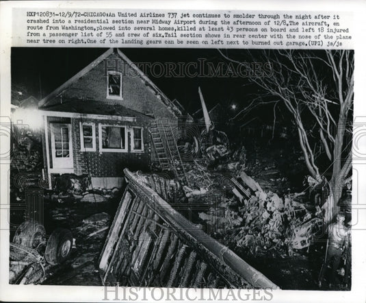 1972 Press Photo Chicago United Airlines jet crashed in a residential area
