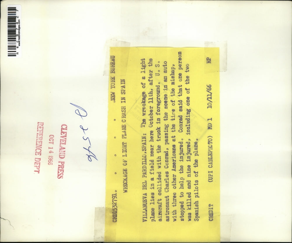 1966 Press Photo Wreck of light plane at Cillanueva De Pardillo Spain