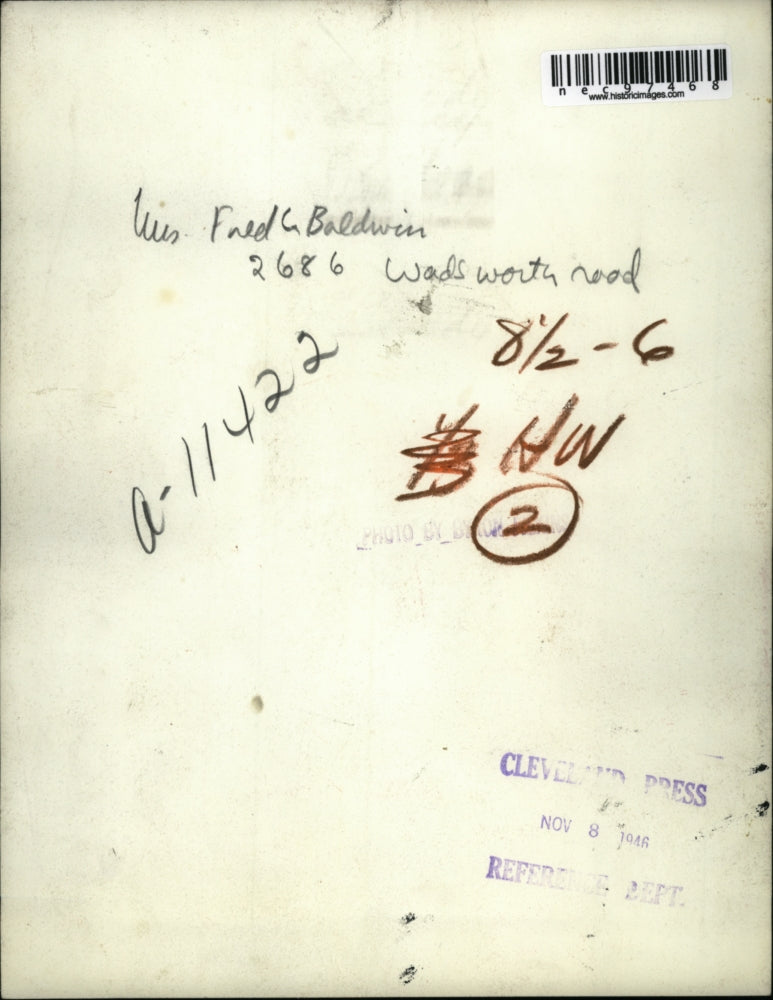 1946 Press Photo Mrs Fred C Baldwin