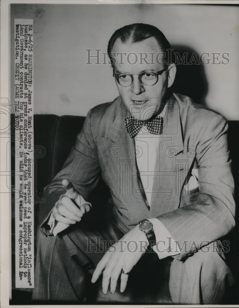1925 Press Photo James V Hunt accused operator of Washington influence business